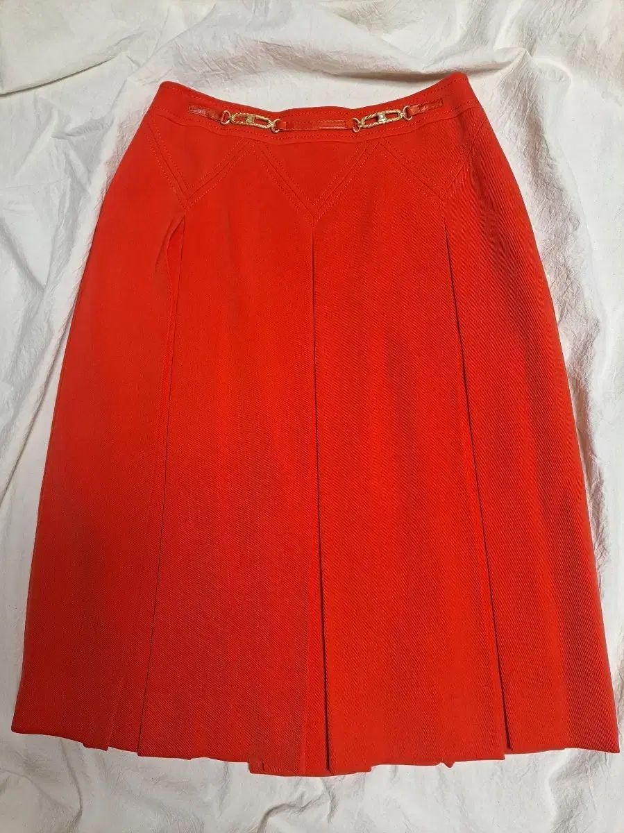 セリーヌ CELINE オレンジ ウール プリーツ スカート