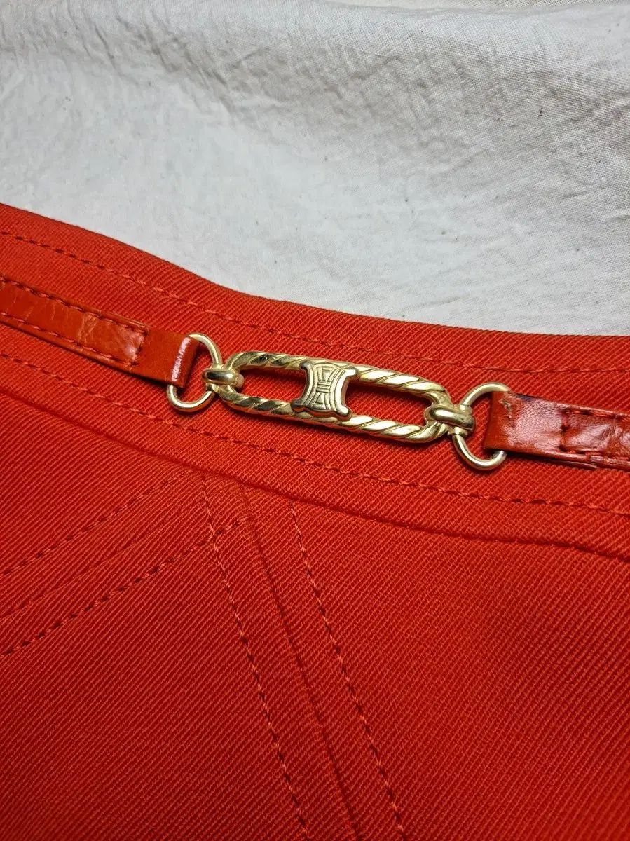 セリーヌ CELINE オレンジ ウール プリーツ スカート