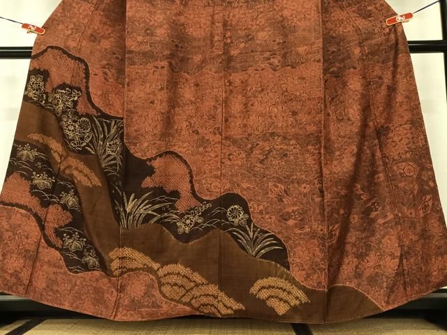 平和屋着物▽訪問着 紬地 手描き 絞り 道長花文 金彩 正絹 逸品