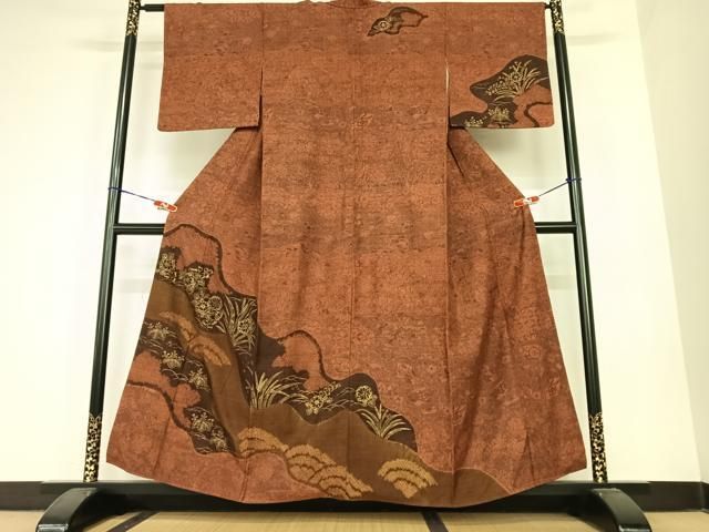 平和屋着物●訪問着　紬　手描き　草花文　正絹　逸品　DAAZ7284ud 平和屋着物○訪問着 紬 手描き 草花文 正絹 逸品 DAAZ7284ud 手描き 紬地