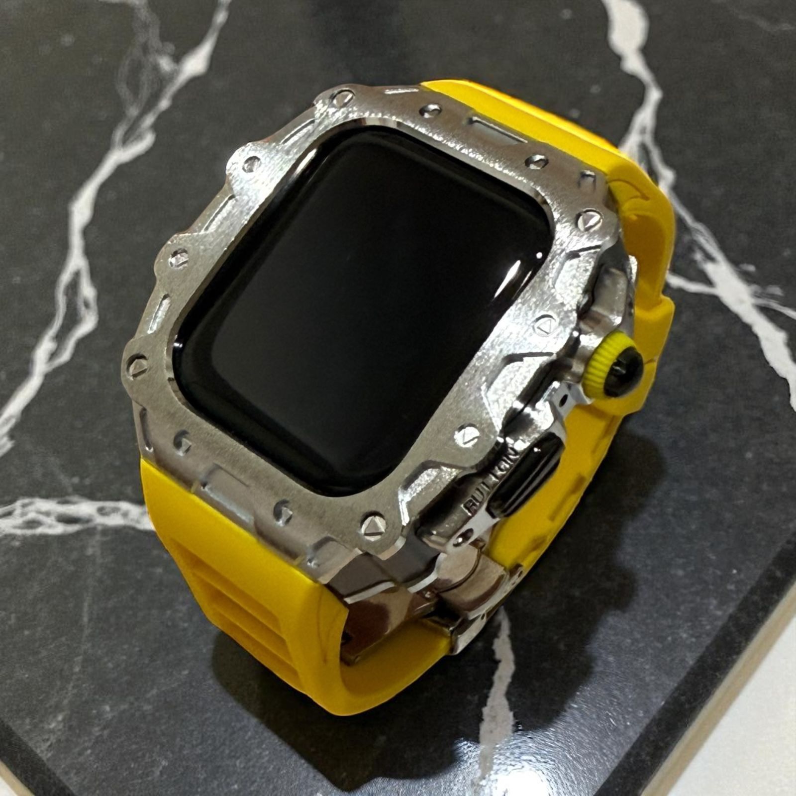 Dバックルモデル 46mm series10/11. 　アップルウォッチ　カスタム　カバー　フォージドステンレス　ケース Apple Watch フッ素　ラバー　バンド　12