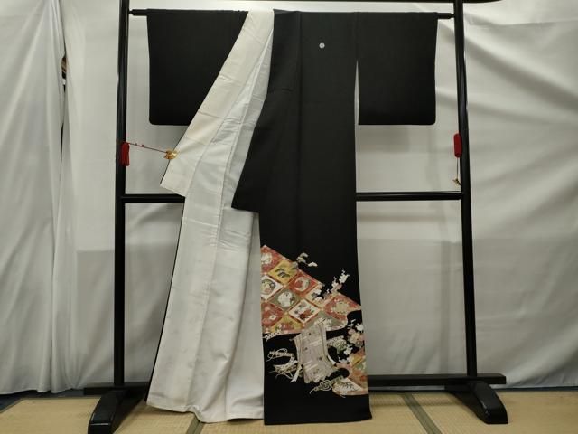 平和屋着物□豪華黒留袖 駒刺繍 飛鶴花菱文 金彩 正絹 逸品 AABC1969nf