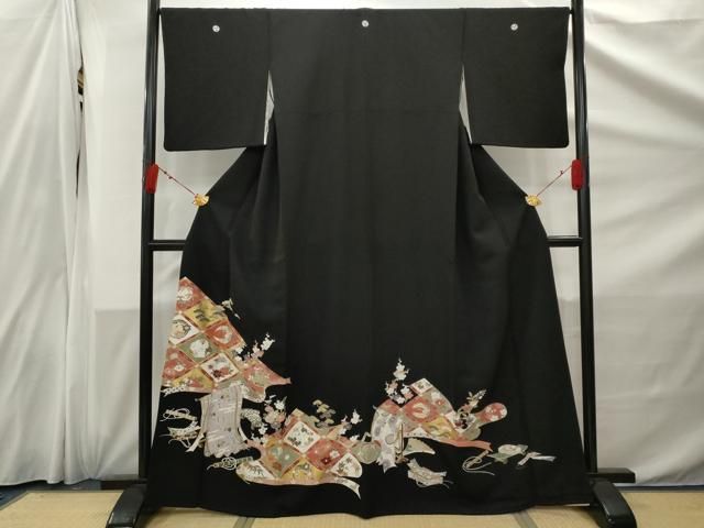 平和屋着物□豪華黒留袖 駒刺繍 飛鶴花菱文 金彩 正絹 逸品 AABC1969nf