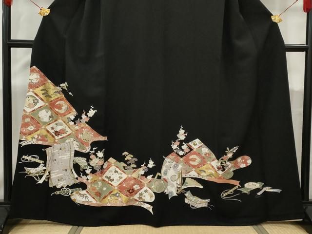 平和屋着物□豪華黒留袖 駒刺繍 飛鶴花菱文 金彩 正絹 逸品 AABC1969nf