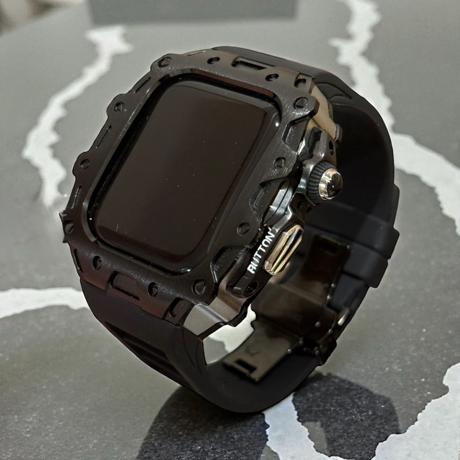 Dバックルモデル 46mm series10 11. アップルウォッチ カスタム カバー フォージドステンレス ケース Apple Watch フッ素 ラバー バンド 18