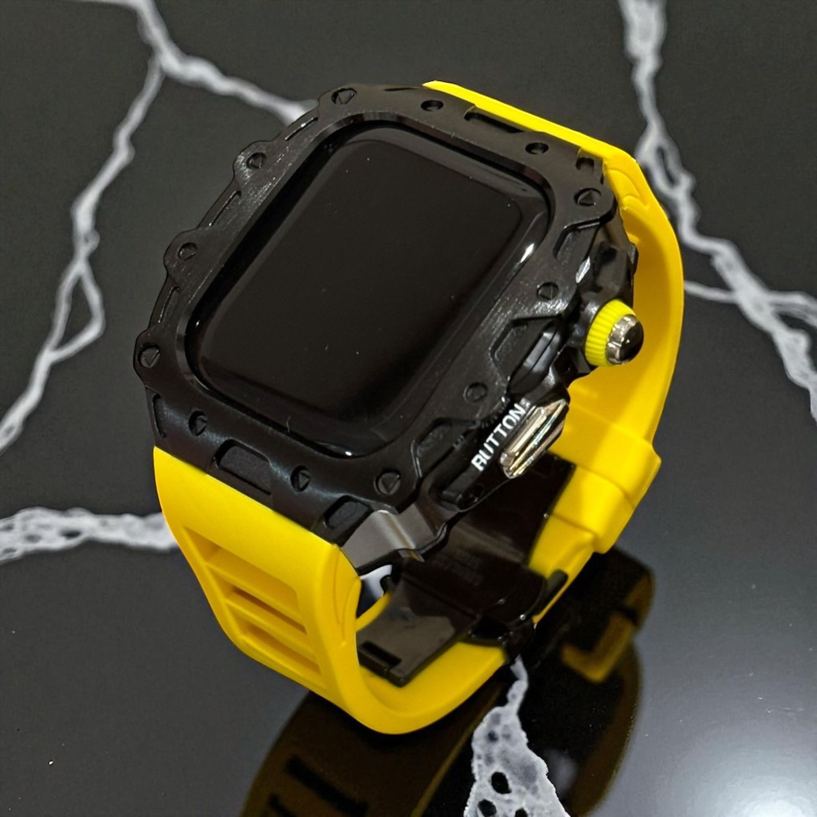 Dバックルモデル 46mm series10 11. アップルウォッチ カスタム カバー フォージドステンレス ケース Apple Watch フッ素 ラバー バンド 17