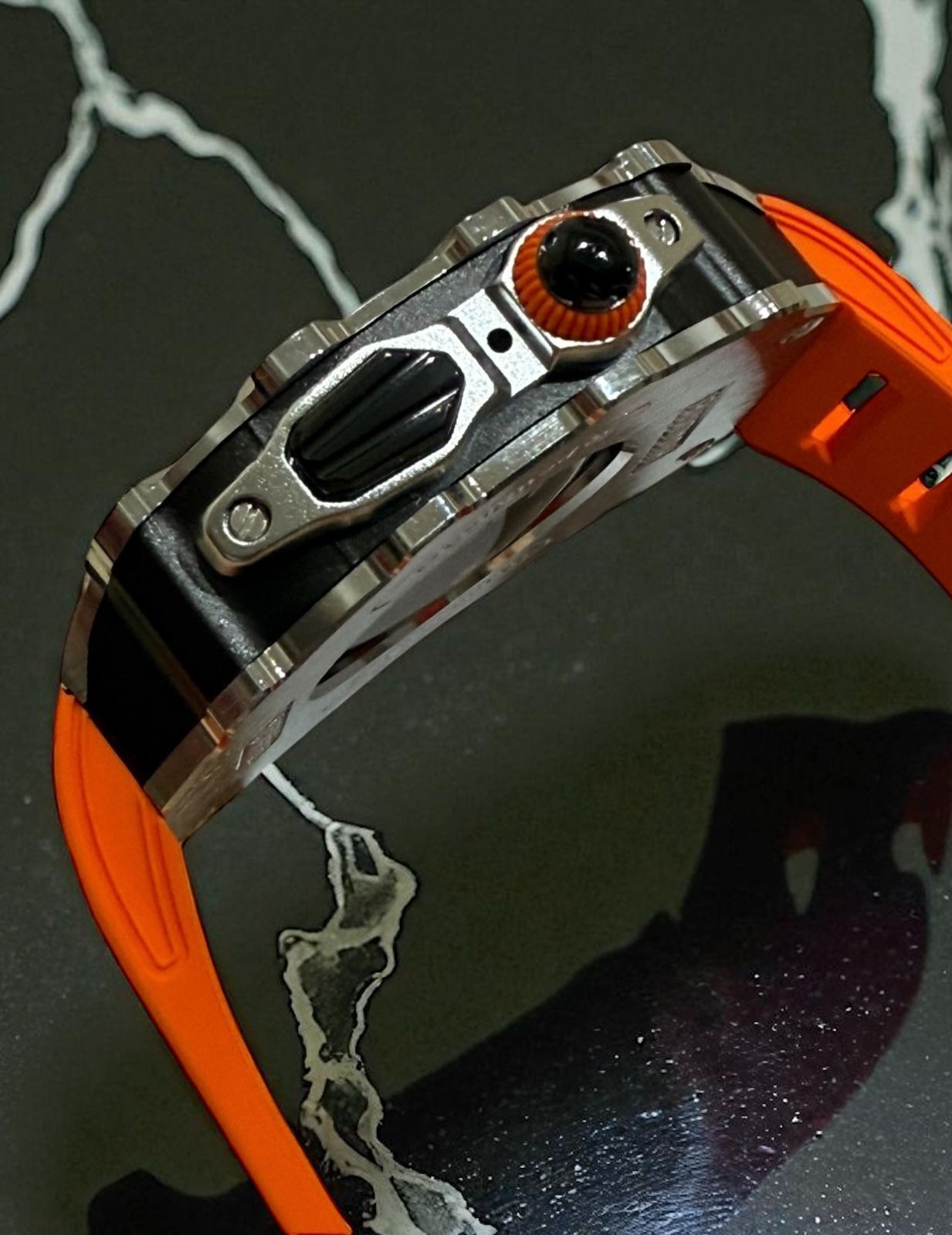  Dバックルモデル 46 mm series 10 11 アップルウォッチ カスタム カバー フォージドステンレス ケース Apple Watch フッ素 ラバー バンド ラバーベルト 時計