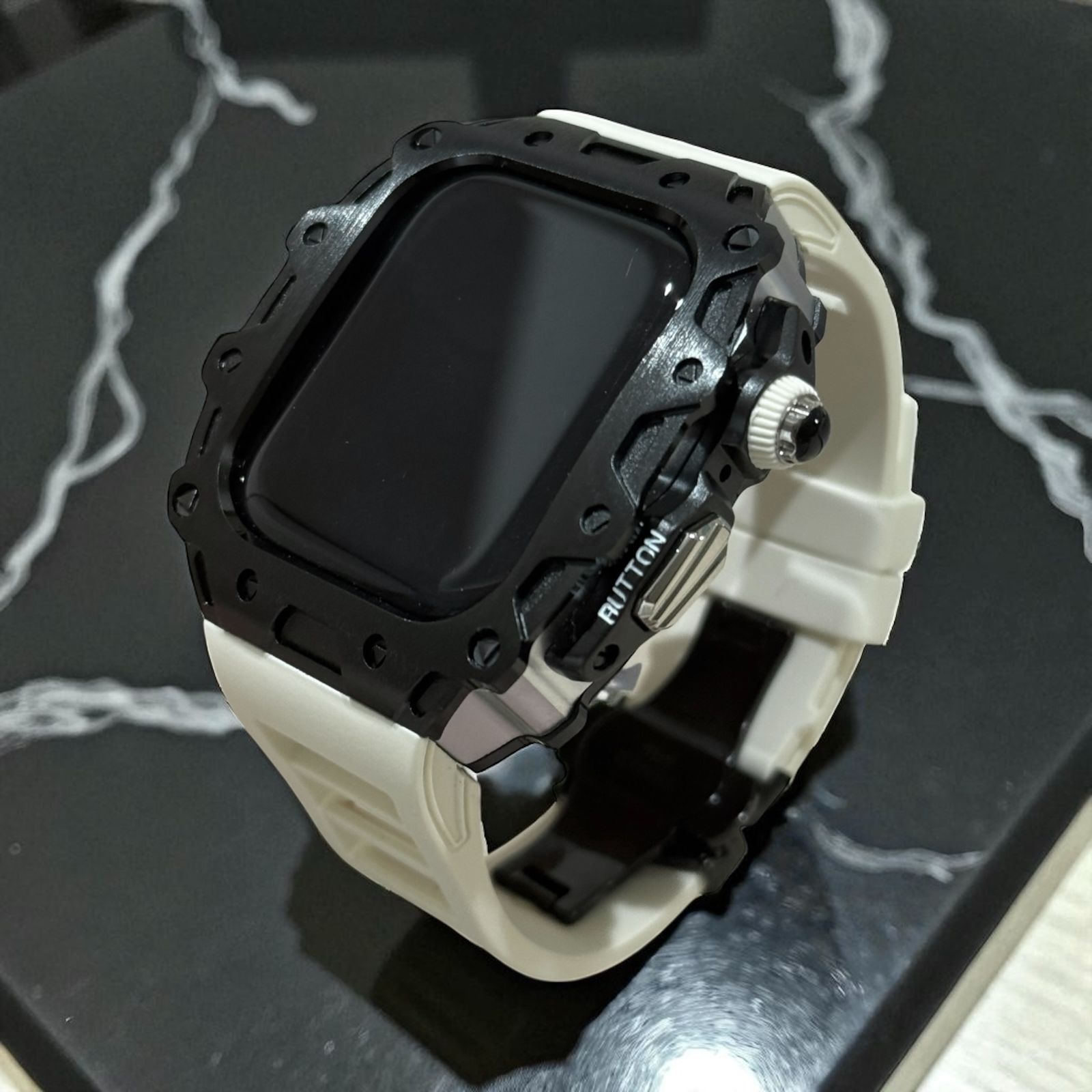 Dバックルモデル 46mm series10 11. アップルウォッチ カスタム カバー フォージドステンレス ケース Apple Watch フッ素 ラバー バンド 15