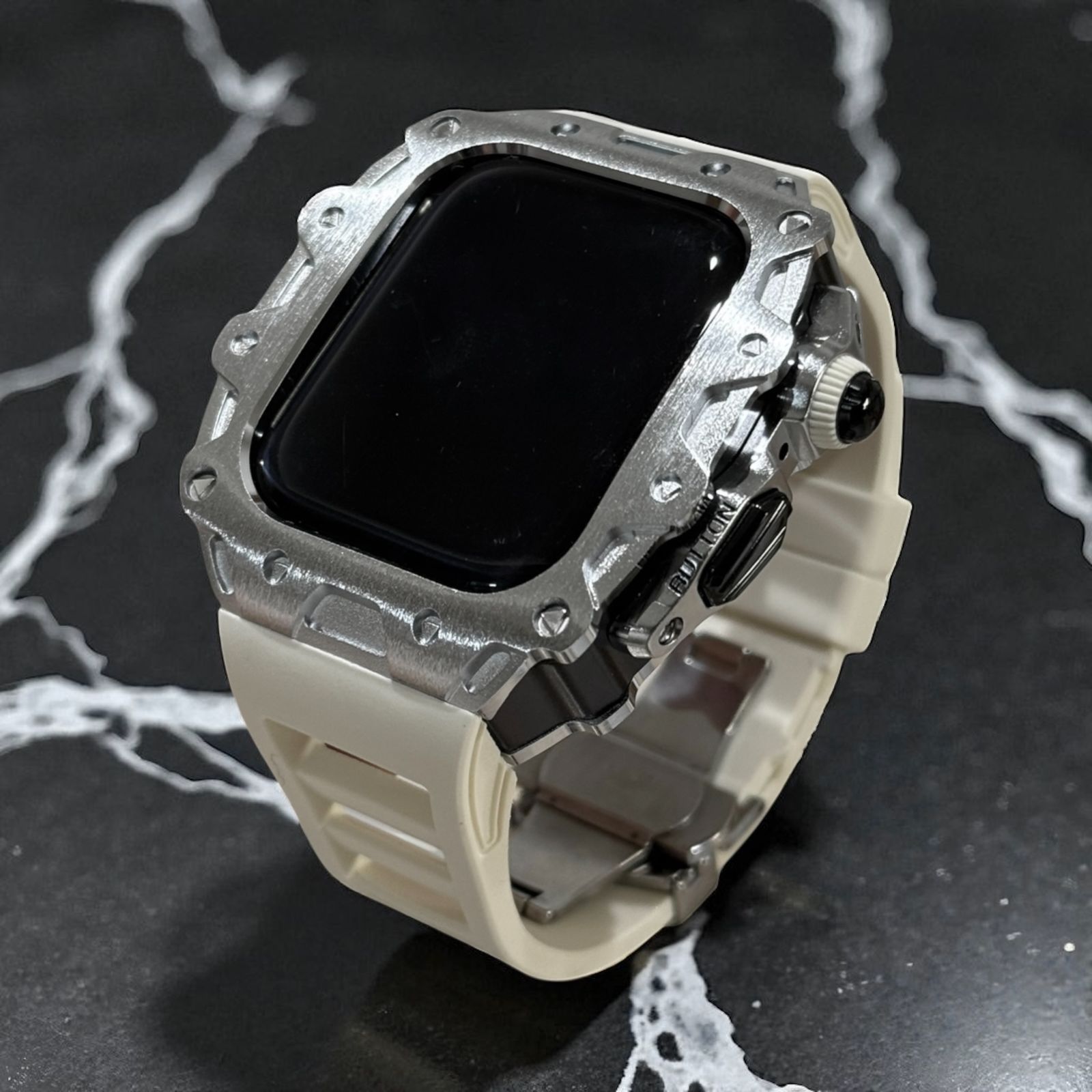 Dバックルモデル 46mm series10 11. アップルウォッチ カスタム カバー フォージドステンレス ケース Apple Watch フッ素 ラバー バンド 13