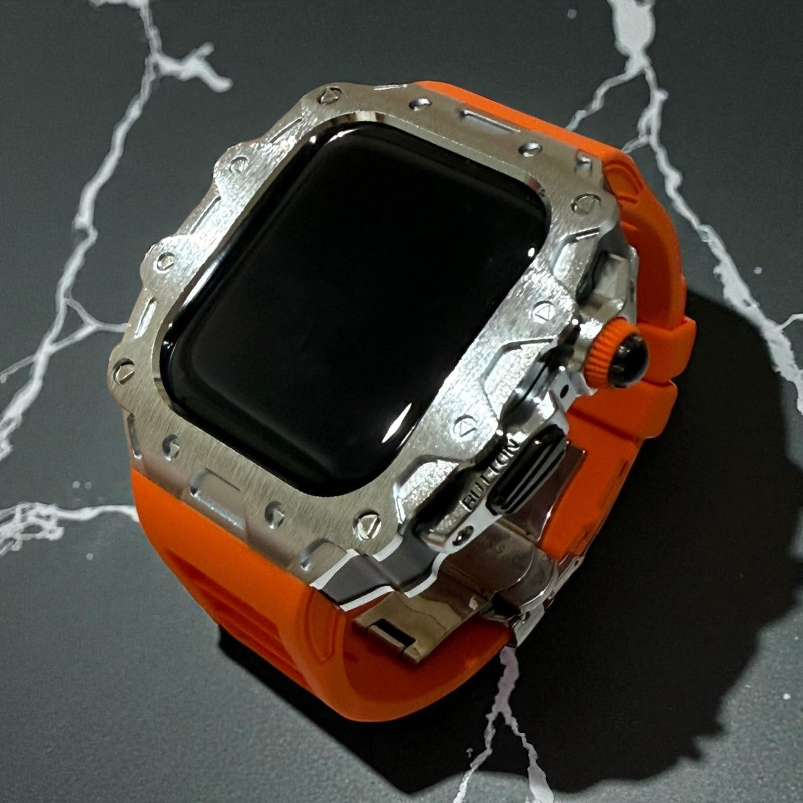 Dバックルモデル 46mm series10|11. アップルウォッチ カスタム カバー フォージドステンレス ケース Apple Watch フッ素 ラバー バンド 11