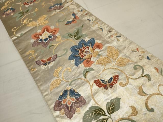 平和屋着物▽六通柄袋帯 煌彩箔 花蝶唐草文 金糸 正絹