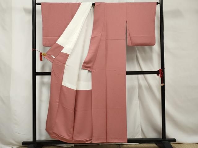 平和屋着物○上質な色無地 花唐草地紋 珊瑚朱色 正絹 逸品 CAAX0886vf