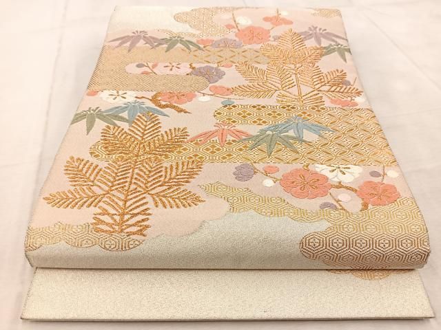 平和屋着物◎太鼓柄袋帯 唐織 綴れ 吉祥草花文 金糸 正絹 逸品