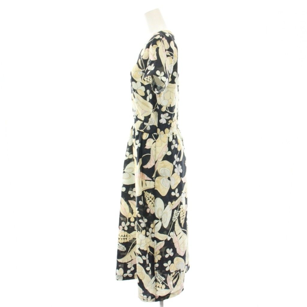 マックス-コー MAX-CO. PEPE 花柄ワンピース ミモレ ロング 半袖 総柄 プリント Vネック 42 黒 ブラック ベージュ 82212418 HN