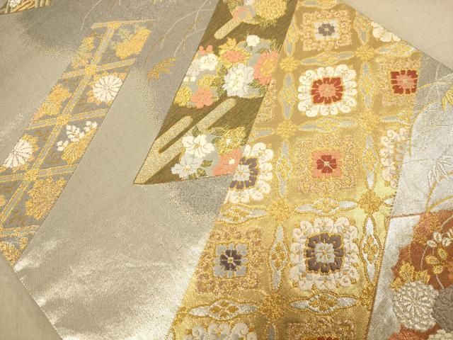 平和屋着物◎六通柄袋帯　唐織　草花文　金銀糸　正絹　逸品　AABI0917yx 平和屋着物◎六通柄袋帯 唐織 花蝶松文 黒地 金銀糸 三越扱い 正絹