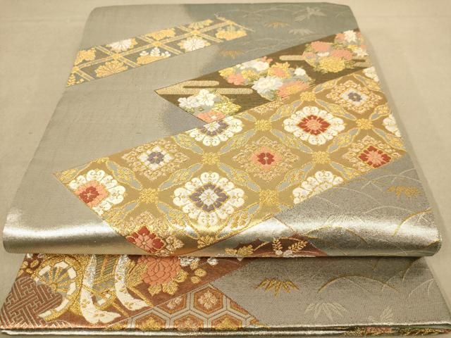 平和屋着物◎六通柄袋帯　唐織　草花文　金銀糸　正絹　逸品　AABI0917yx 平和屋着物◎六通柄袋帯 唐織 花丸文 金銀糸 正絹 逸品 AABI1179yxの