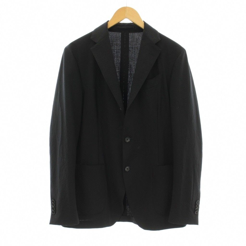 ラルディーニ LARDINI シングルスーツ セットアップ 上下 シアサッカー テーラードジャケット パンツ ジップフライ ウール 48 黒 ブラック JT138PQ KU