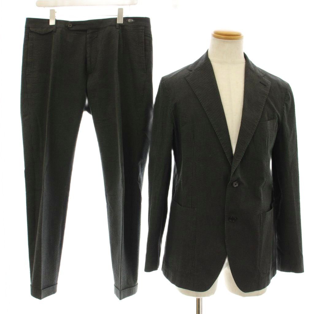 タリアトーレ TAGLIATORE G-DAKAR TAG11 シングルスーツ セットアップ シアサッカー テーラードジャケット パンツ ジップフライ ストライプ柄 50 黒 ブラック グレージュ 33UEZ006 |KU