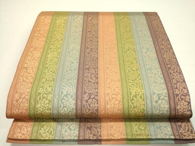 平和屋着物◎全通柄袋帯 花唐草間道 金糸 正絹 逸品 DAAY2390op