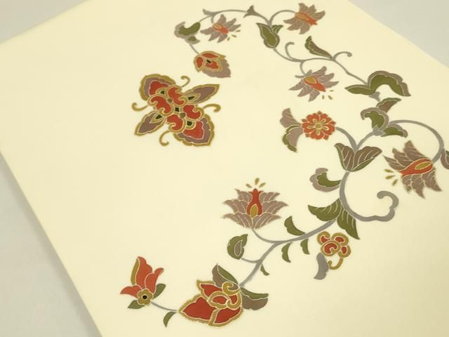 塩瀬 九寸名古屋帯 更紗花唐草文 ポイント柄 着物a 平和屋着物