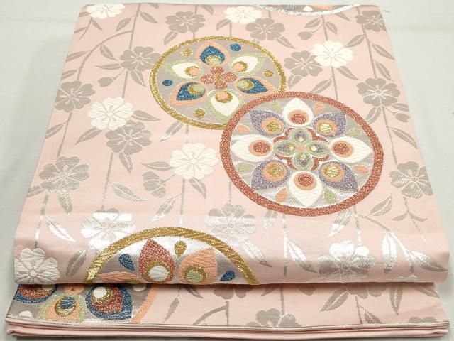 平和屋着物◎六通柄袋帯 唐織 シルクロードの星 花丸文 金銀糸 正絹