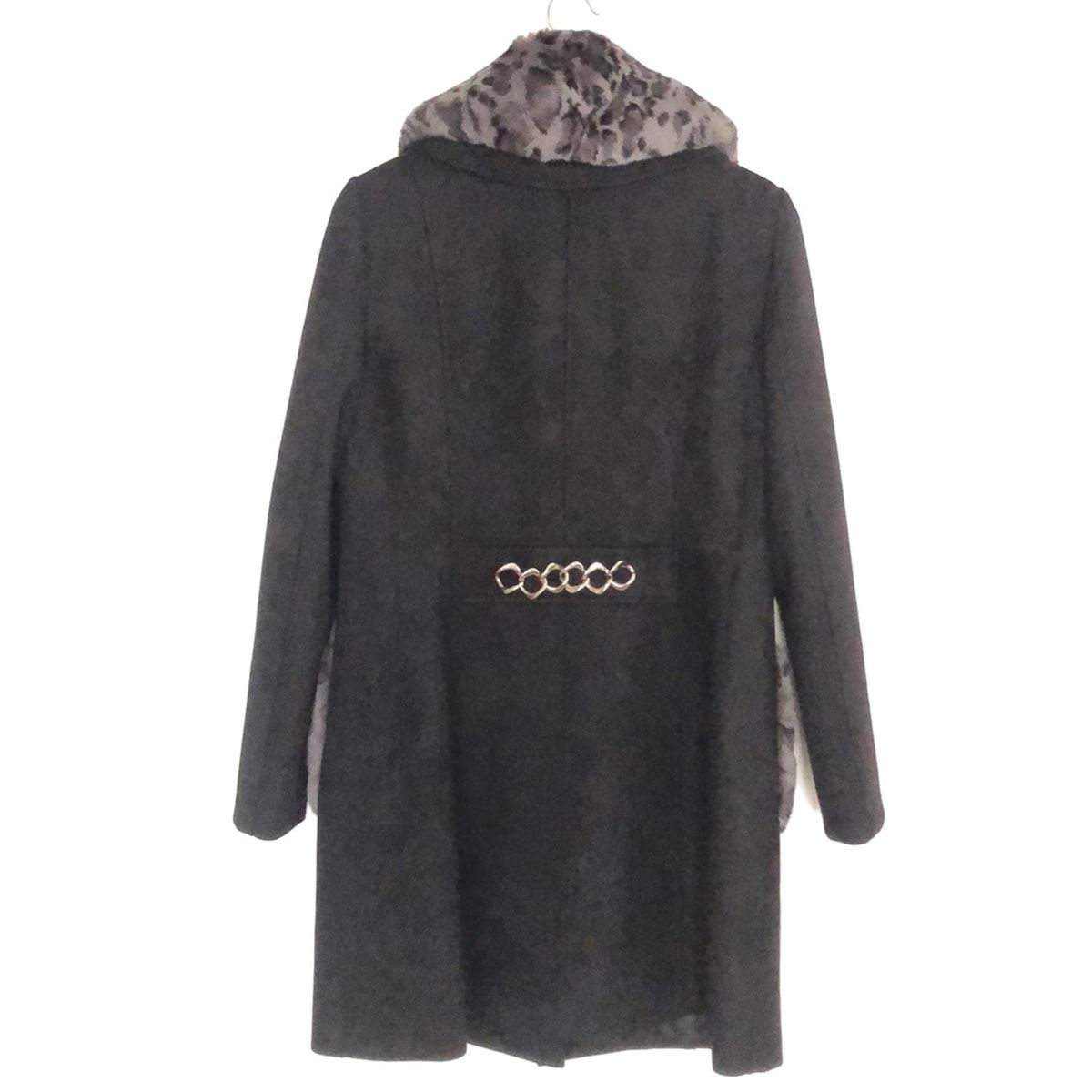 伊太利屋 GKITALIYA イタリヤ コート サイズ11 M レディース - 黒×ダークグレー 長袖 ラビット ラパン 豹柄 ラインストーン 秋 冬
