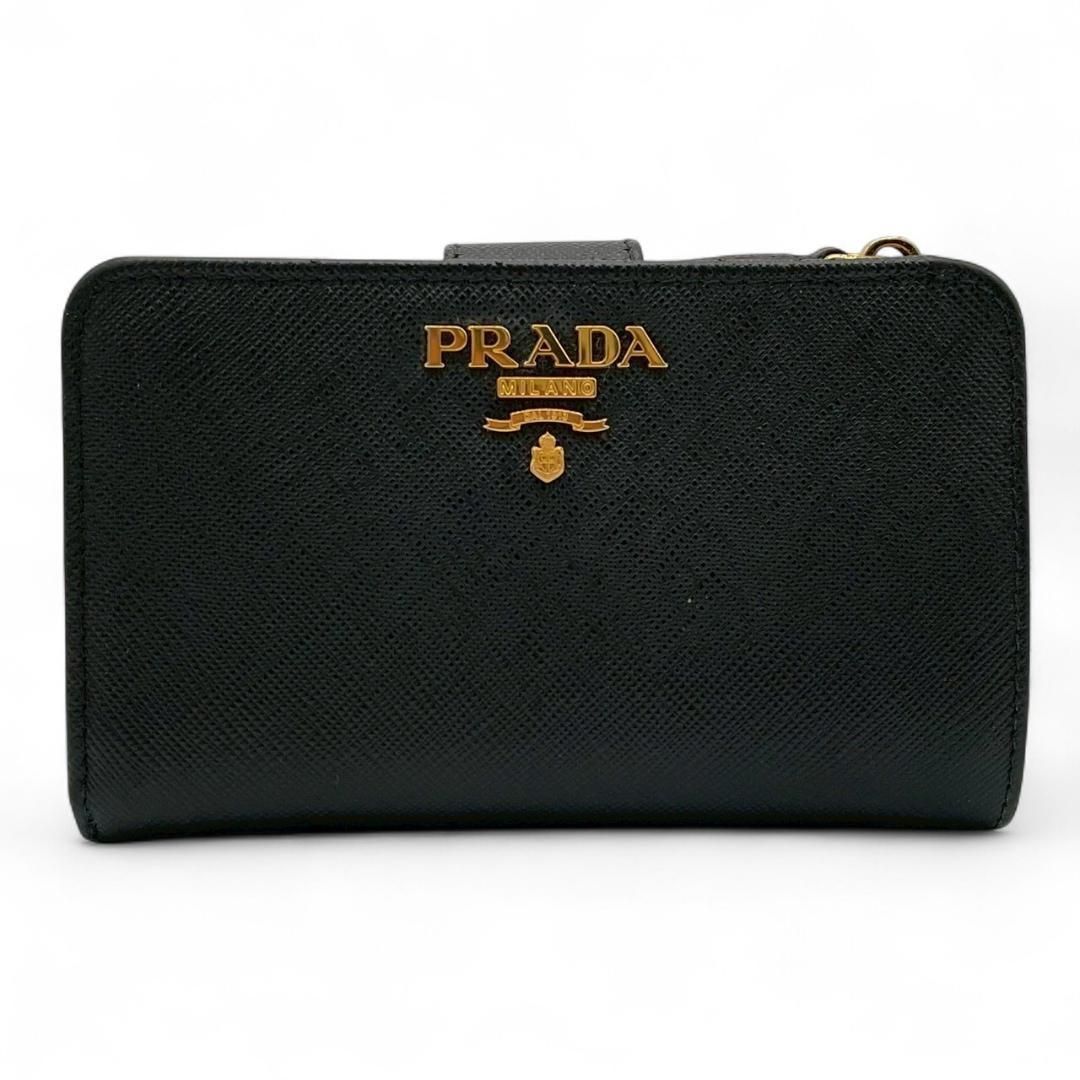 プラダ サフィアーノ メタル 二つ折り コンパクト ウォレット 1ML225 Y【新品同様】プラダ PRADA サフィアーノレザー メタル ブラック
