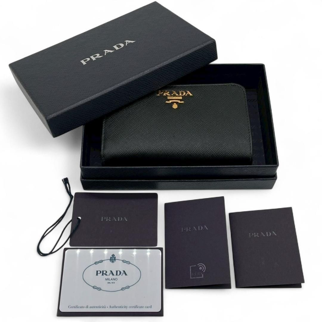 Y【新品同様】プラダ PRADA サフィアーノレザー メタル ブラック
