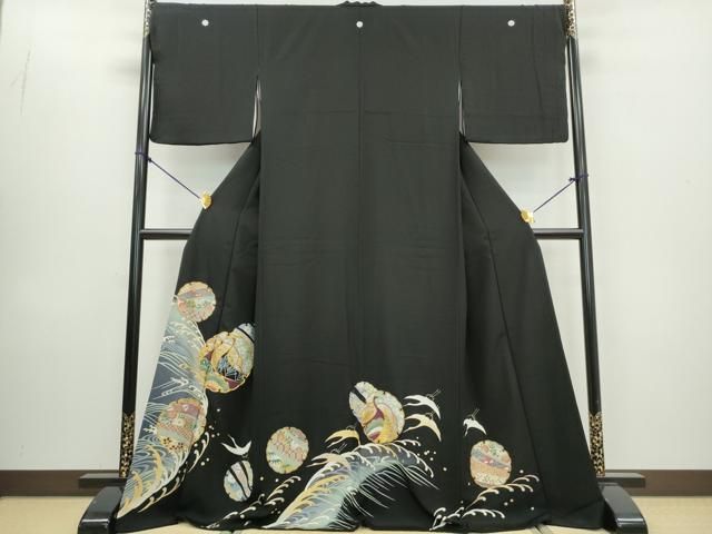 平和屋着物○豪華黒留袖 友禅 駒刺繍 立波菊文 金彩 正絹 逸品 AAAY0176zg