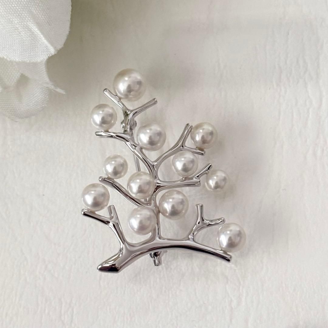 187 ミキモト シルバー 幸福の木 ラージ パール ブローチ