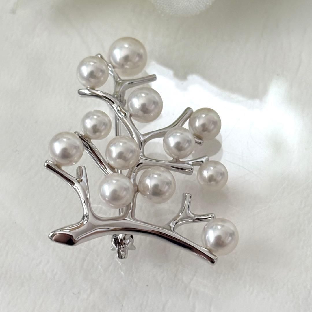187 ミキモト シルバー 幸福の木 ラージ パール ブローチ