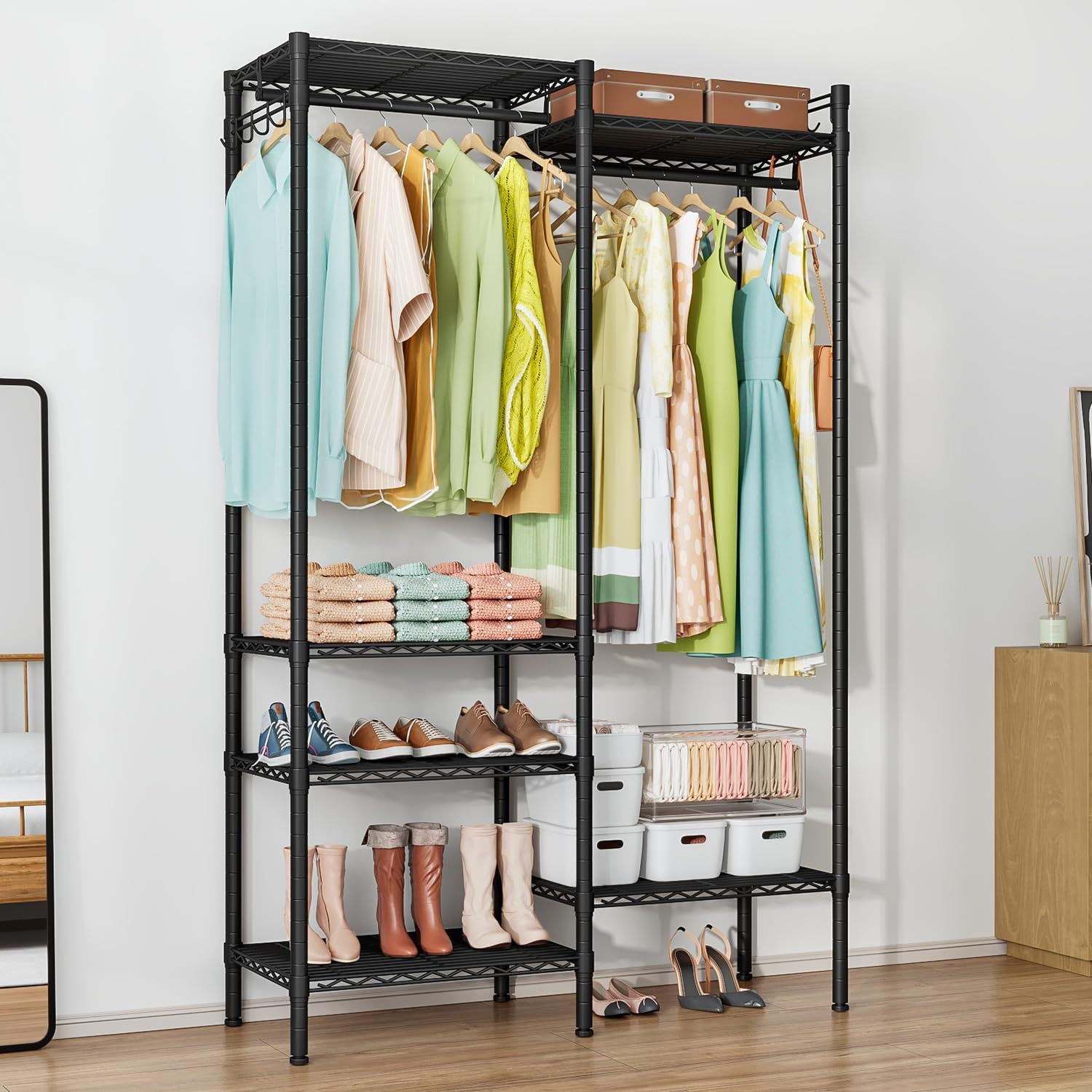 数量 幅120cm×奥行40cm×高さ194cm 洋服ラック 棚板高さ調節 ラック 棚 スチールラック 衣類ラック 大容量 棚板付き ワードローブ 2段 頑丈 ハンガーラック Fainyearn TALLINNNEXPO_COM