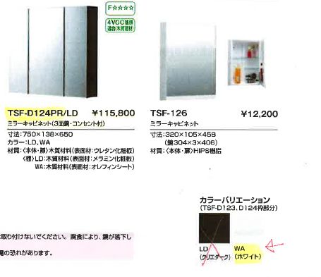リクシル LIXIL ミラーキャビネット TSF-D124PR WA ホワイト