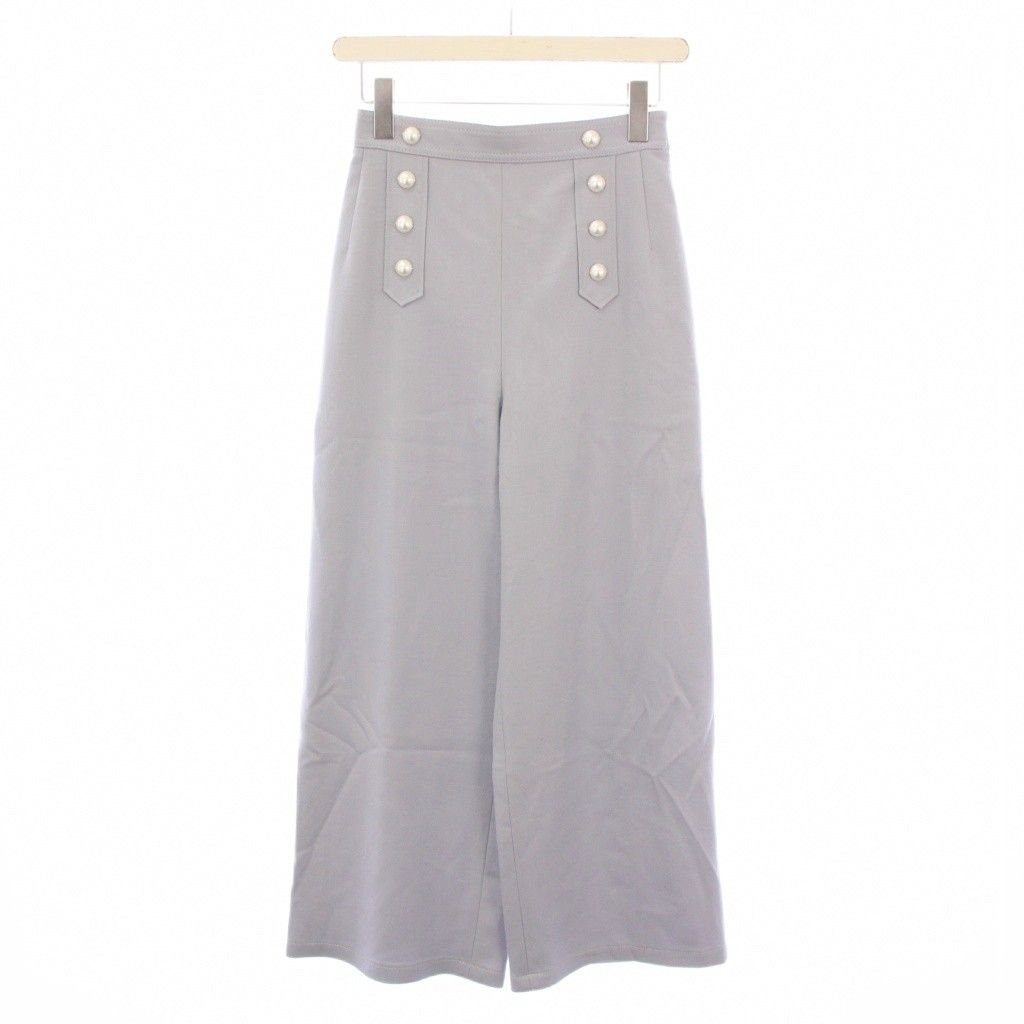 ルネ Rene ワイドパンツ スラックス ストレッチ ウール フェイクパール 装飾 34 水色 ライトブルー BB