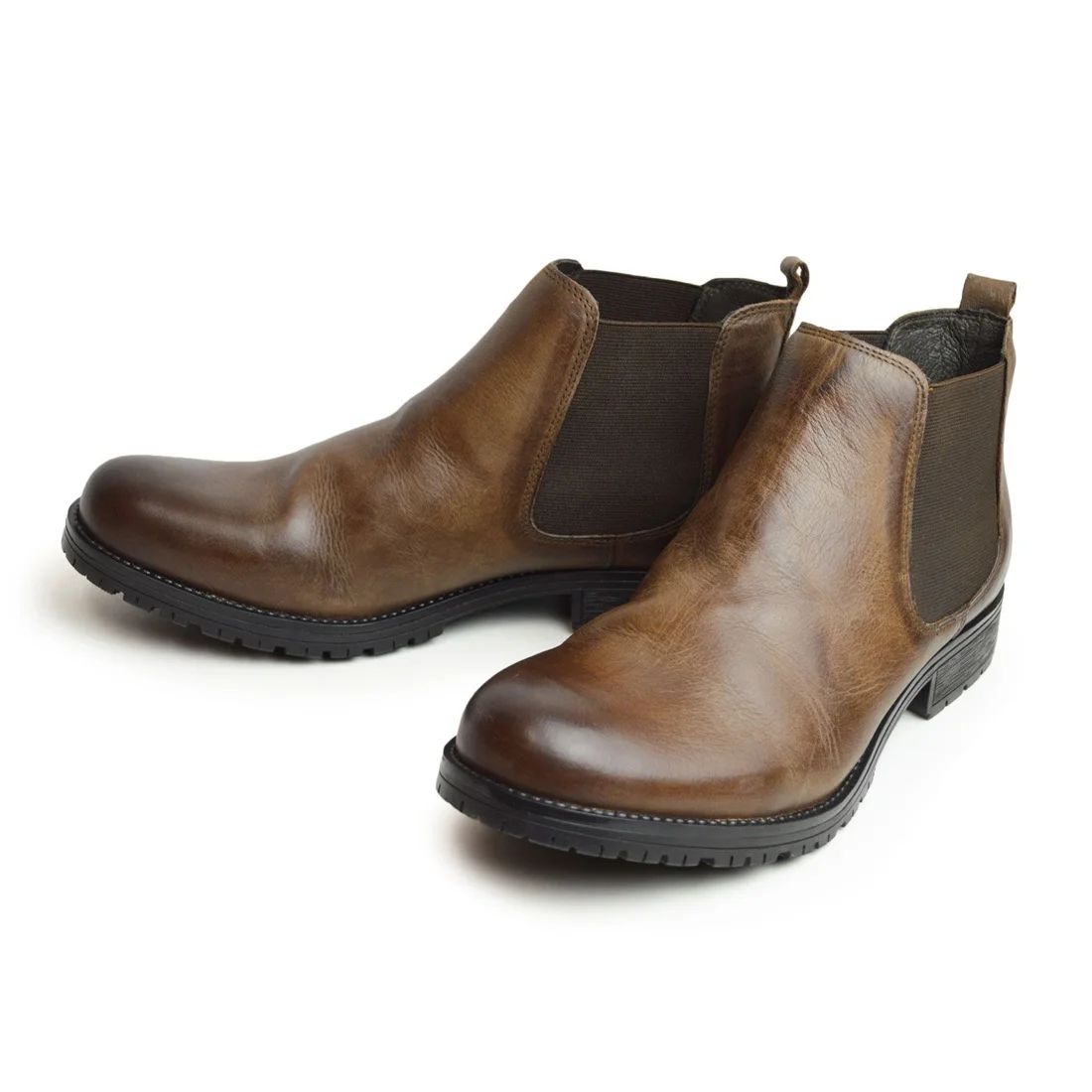 LEON 17908 DBR サイドゴアブーツ メンズ 本革 カジュアルシューズ 牛革 ミドルカット サイドゴア