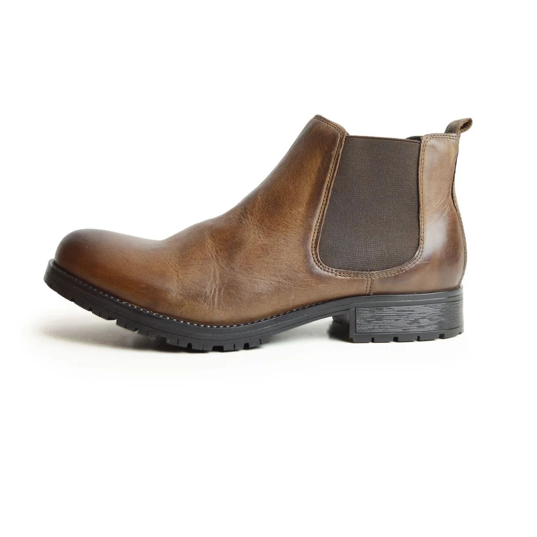 LEON 17908 DBR サイドゴアブーツ メンズ 本革 カジュアルシューズ 牛革 ミドルカット サイドゴア