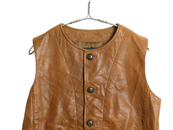 な ! 00 s ラルフローレン 本革 レザー ベスト レディース M ポロ イギリス軍 ジャーキン タイプ ヴィンテージ モデル 重ね着 前開き