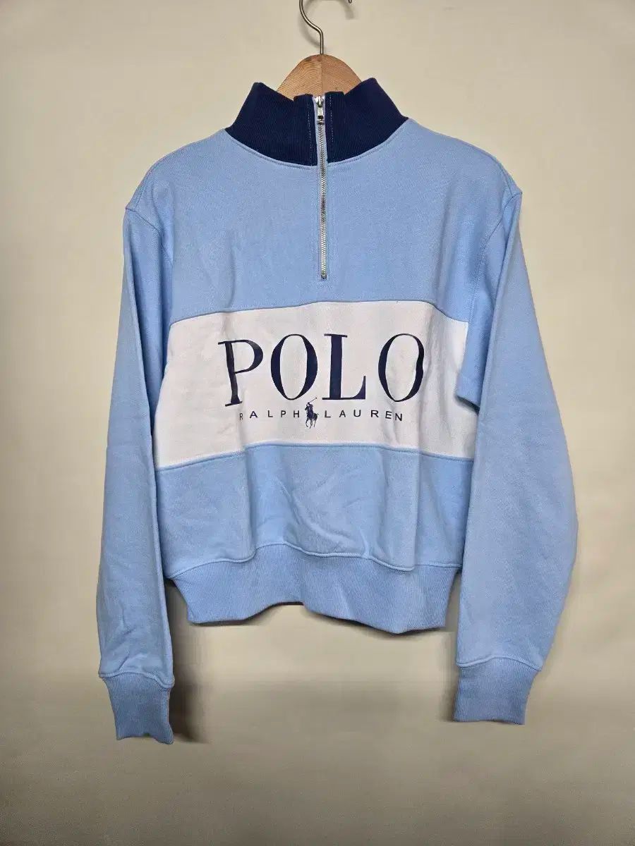 ポロ ラルフローレン ハーフジップアップ ブルー クロップド スウェット S
