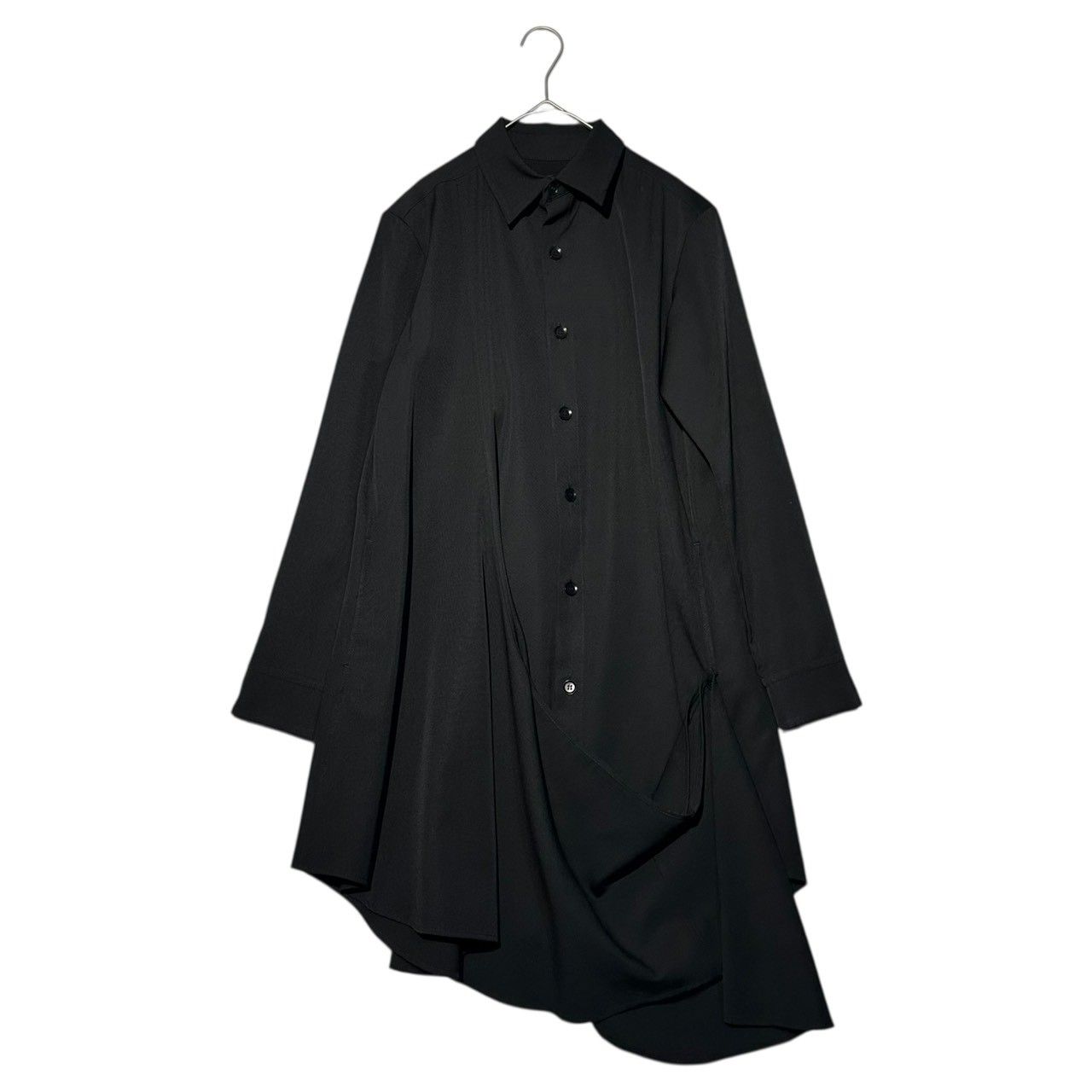 Y s ワイズ Wool Gabardine Front Layered Long-Sleeve Long Shirt ウール ギャバジン フロント 重ね 長袖 ロング シャツ YG-J03-100 1 S程度 ブラック