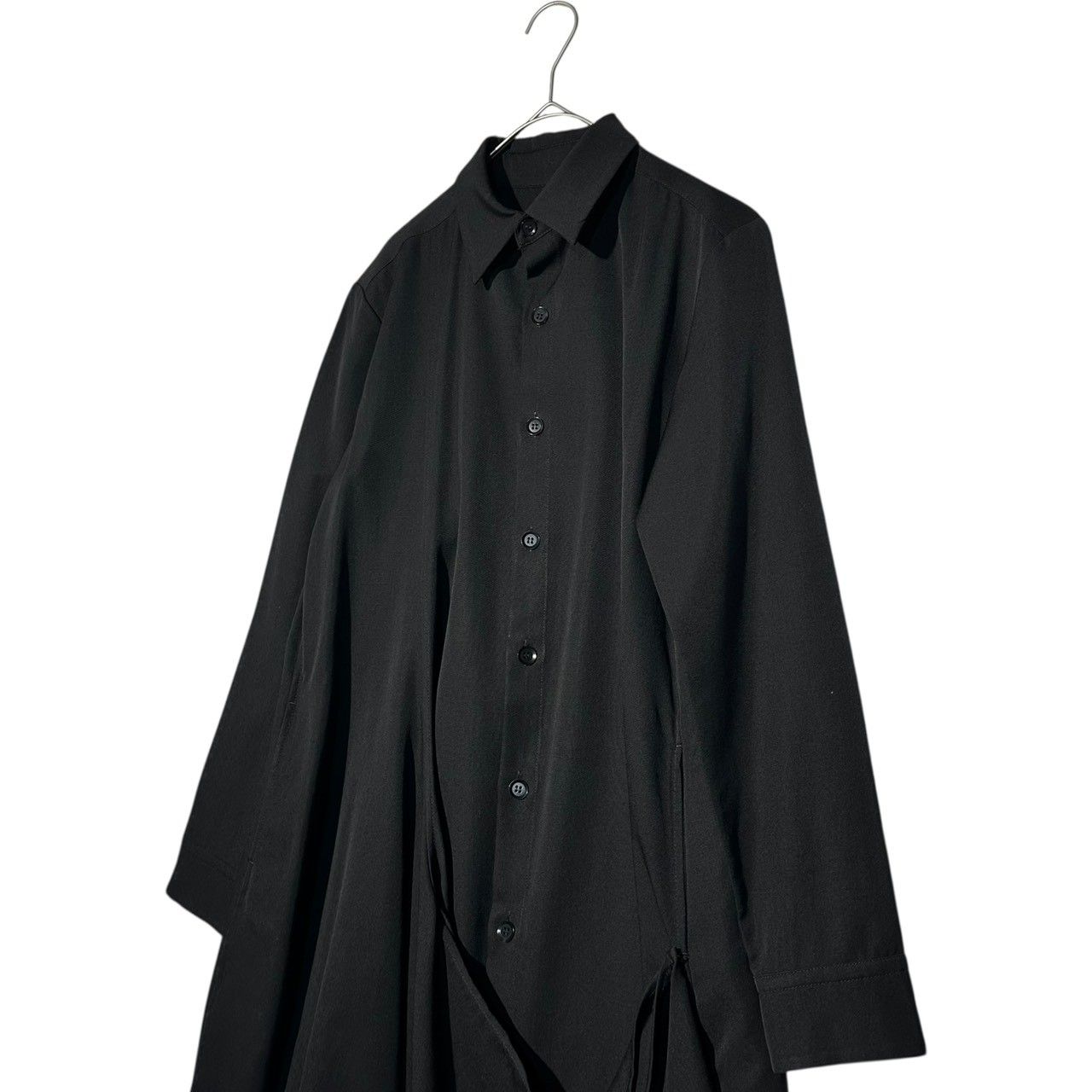 Y s ワイズ Wool Gabardine Front Layered Long-Sleeve Long Shirt ウール ギャバジン フロント 重ね 長袖 ロング シャツ YG-J 03-100 1 S程度 ブラック