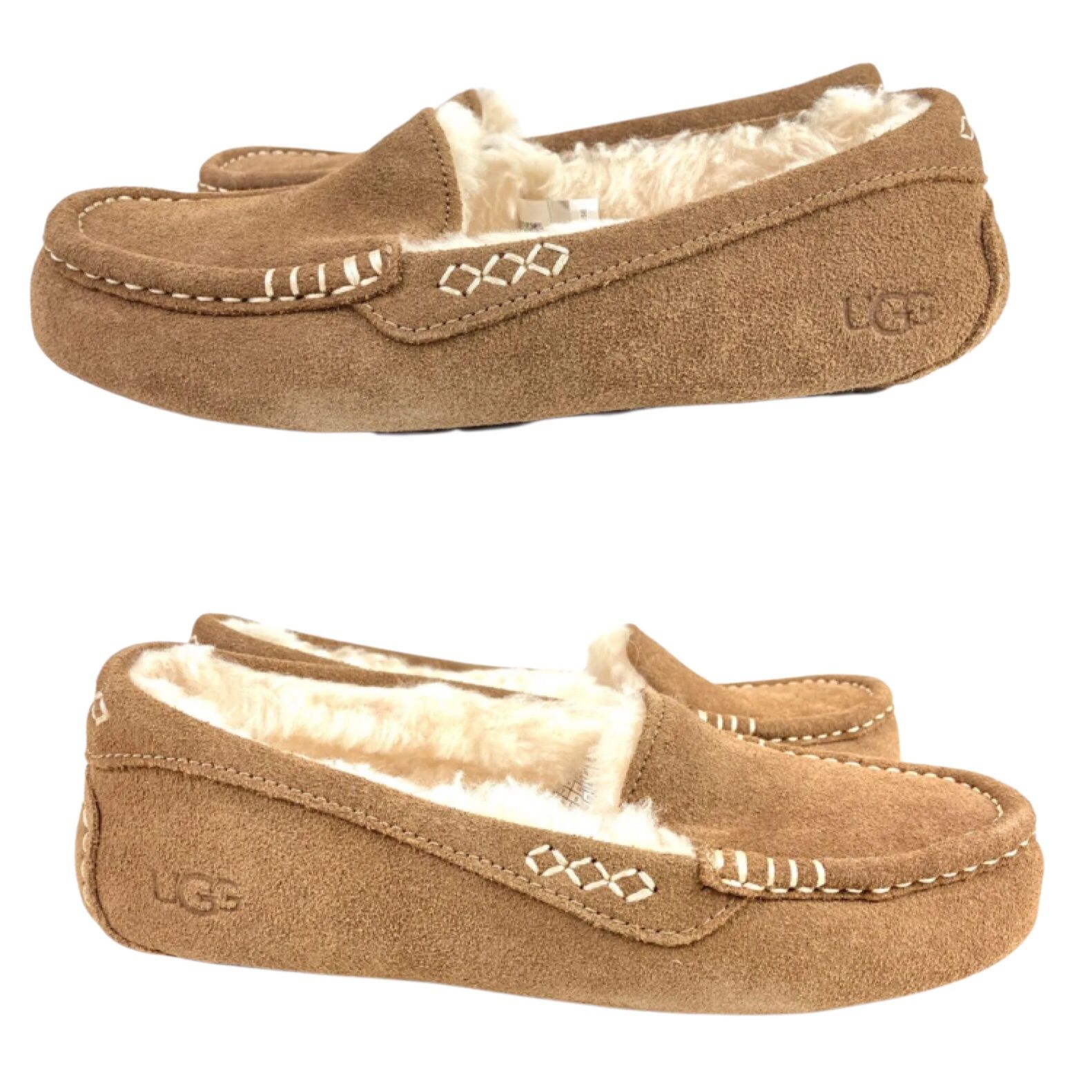 アグ UGG ANSLEY アンスレー モカシン スリッポン サイズ24.0 cm チェスナット 型番 1106878 スエード ウール ラバー素材