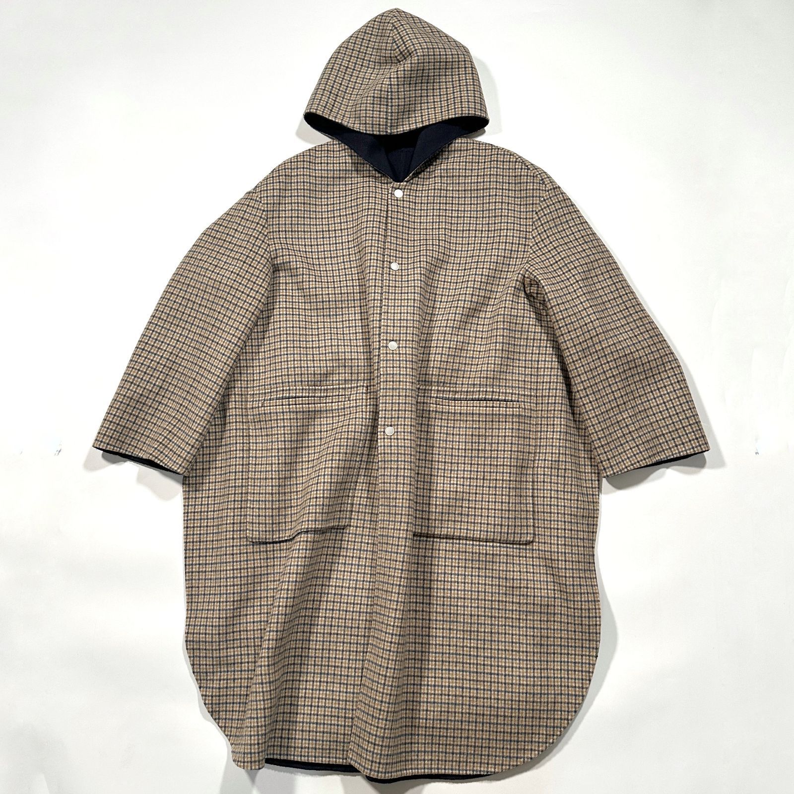 美品 BLAMINK ブラミンク ガングラブチェック フード コート リバー