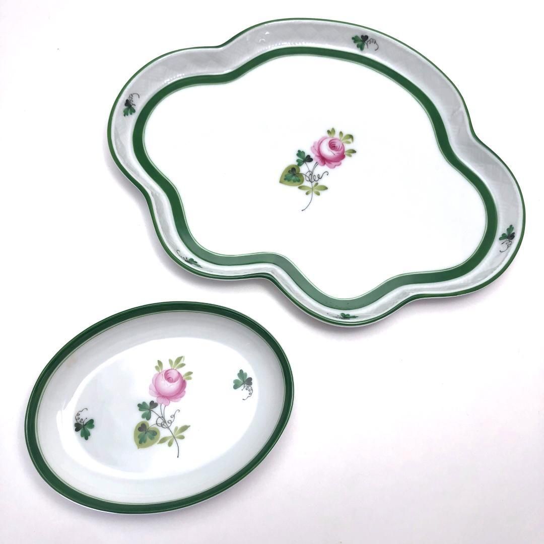 【美品】ヘレンド／ウィーンのバラ 変形ディッシュ ＆ オーバルプレート 美品】HEREND ヘレンド／ウィーンのバラ 変形ディッシュ ＆ オーバル