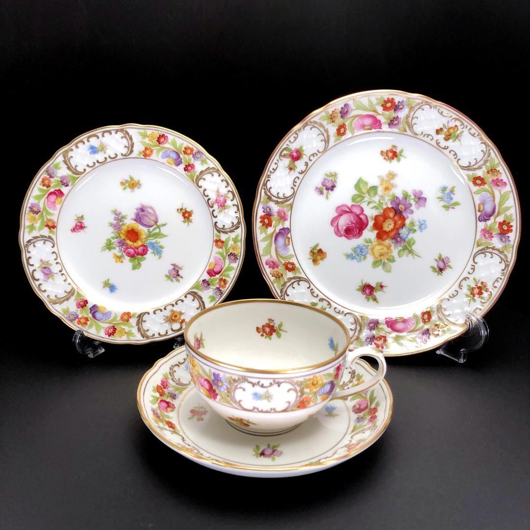 シューマンババリア ドレスデンフラワー C＆S＆プレート大 小 1セット Schumann Bavaria シューマンババリア ドレスデンフラワー カップ＆ソーサー 皿 大 小 1セット 陶器 マルチカラー