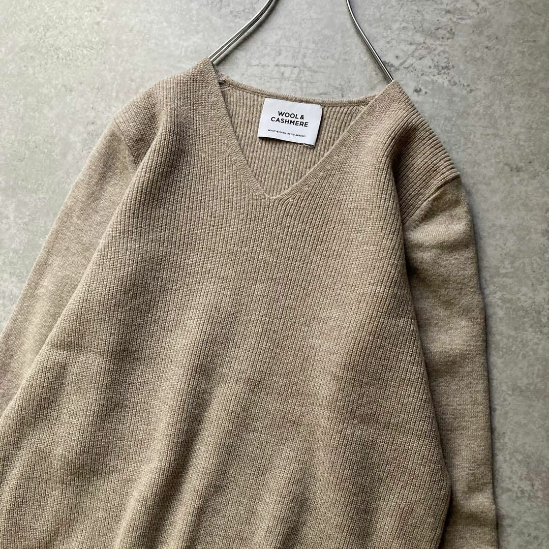 ビューティーアンドユースユナイテッドアローズ ウールカシミヤ Vネックニット プルオーバー リブ切替 ベージュ UNITED ARROWS