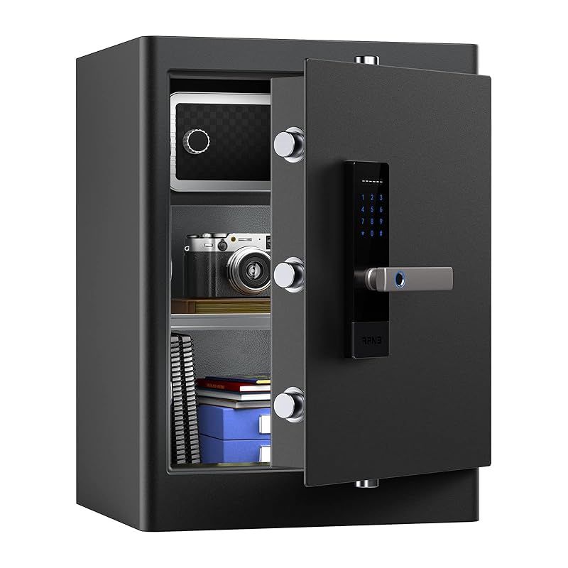 RPNB 金庫 防犯金庫 保管庫 スマートタッチスクリーン音声提示セーフ 二重警告 取り外し な棚 緊急キー2本 家庭用 事務所 ホテル 80L 0