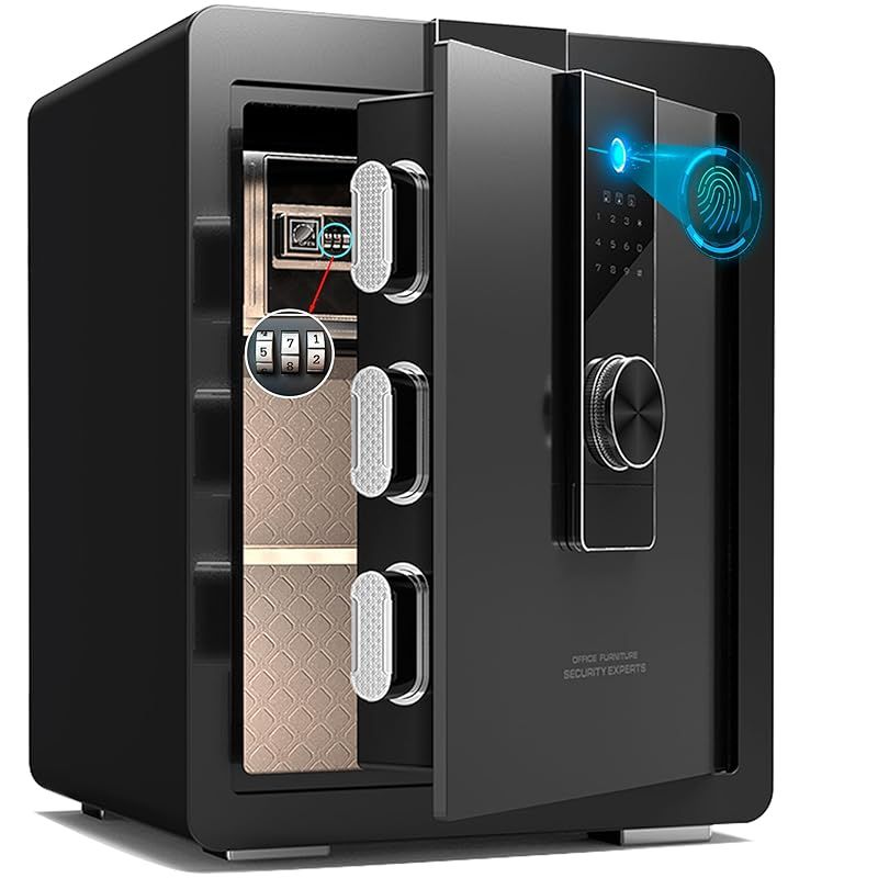 GIRGBE 強化版 超大 家庭用 指紋認証 暗証番号 52L 金庫 床 壁に固定 盗難防止 警報アラーム 業務用|事務所|ホテル|店用|旅館 防犯金庫 A4 ファイル|宝石| 品|現金 日本語取扱説明書付 ブラック 家庭用人気 safe ブラック 0