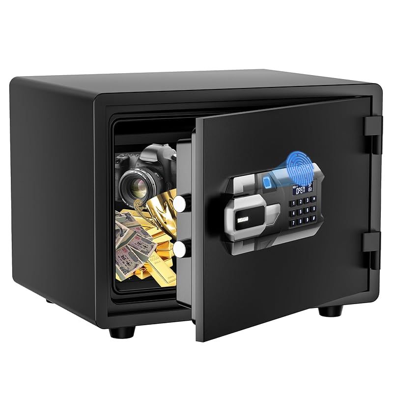耐火金庫 1時間 耐火 耐水 大型 超重量40KG 金庫 家庭用 UL規格 30L 指紋認証 暗証番号 緊急キーでロック解除 a4 現金 宝飾品 品 収納ケース 業務用 家庭 事務所 旅館 店に適し 日本語マニュアル付き safe ブラック 40 0