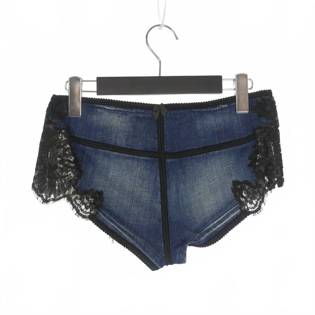ディースクエアード DSQUARED2 23AW Lace Trim Shorts レーストリム デニムショートパンツ ショーツ 40 インディゴ ブラック 青 黒 S72MU0480 正規