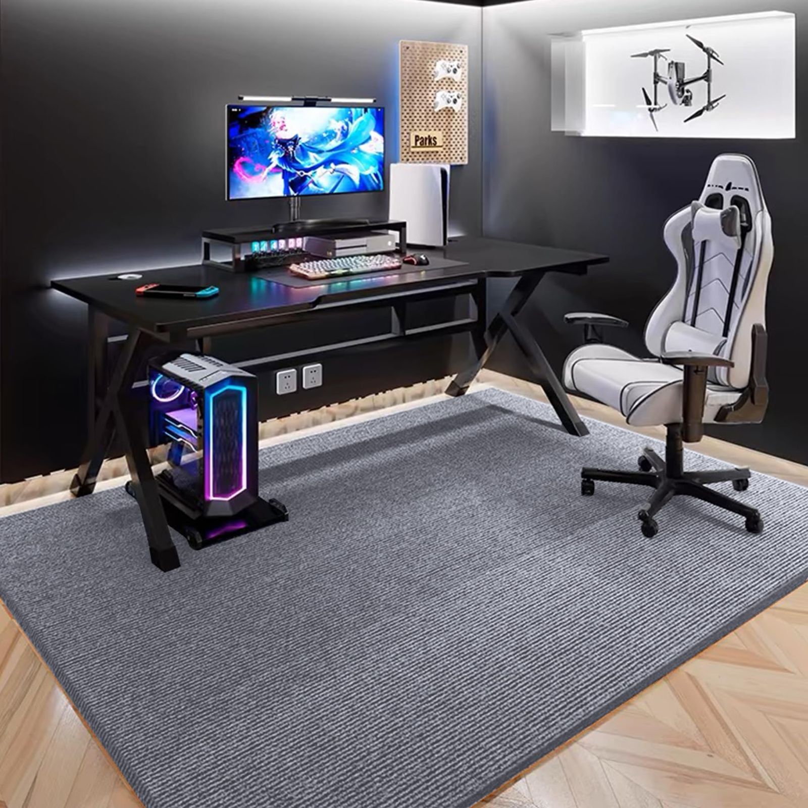 【新着商品】AYO ゲーミングチェアマット ライトグレー 140×90cm 厚さ4 mm チェアマット カーペットタイプ 滑り止め加工 床傷防止マットパッド フローリングマット セルフ粘着 騒音対策 床暖房対応